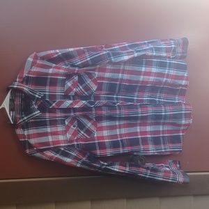 Eighty Eight Platinum Men's Button Fro t Long Sleeve Red Plaid Shirt Size:L